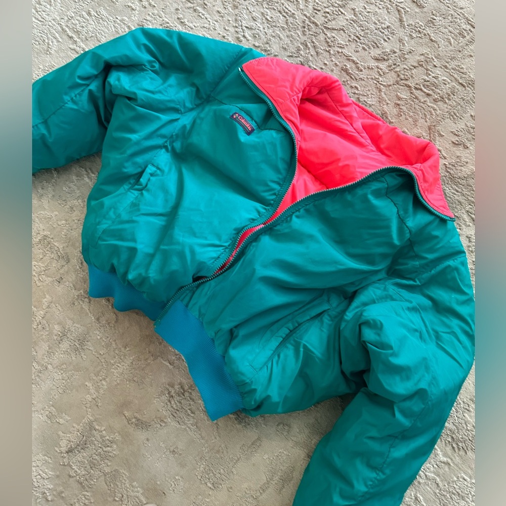 Vintage 90s Columbia Reversible Puffer Jacket Women’s Medium Teal Pink Ski Coat - Picture 3 of 3